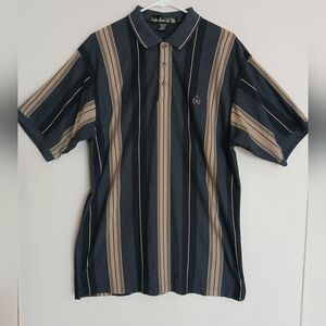 Men's Knights of Round Table Stripe Gray and Tan Polo Shirt